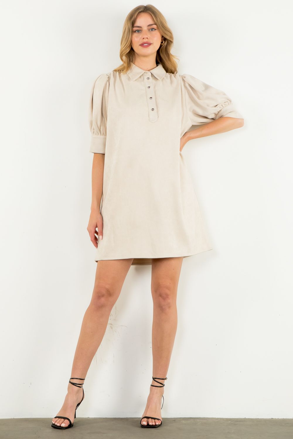 VEGAN SUEDE DRESS-CREAM