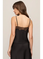 Z SUPPLY Kori Lace Inset Cami in black, back view on model showing lace trim detail and thin spaghetti straps