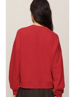 Z SUPPLY Champs Landmark Sweatshirt in Game Day Red, back view on model, crew neck, ribbed cuffs and hem