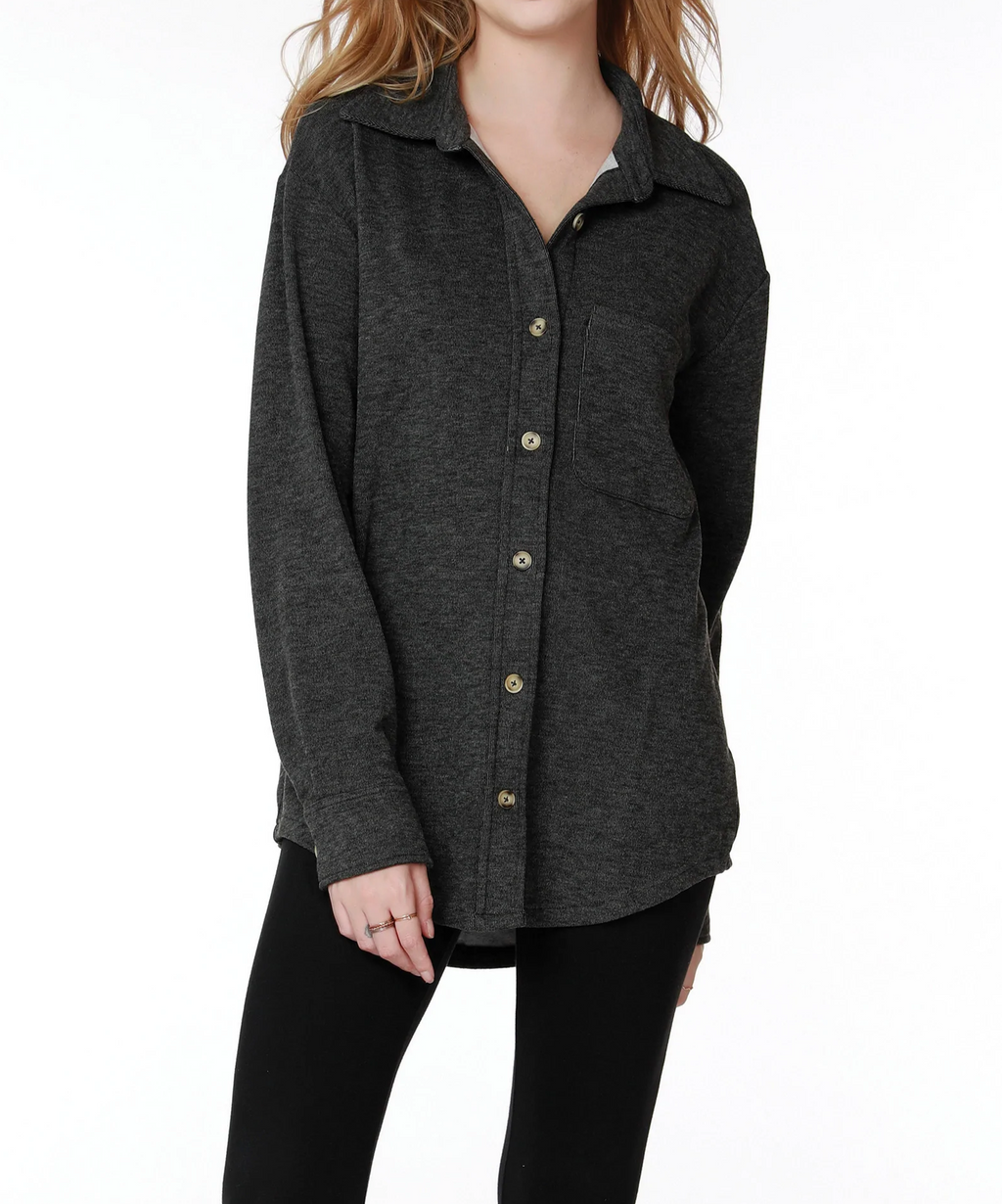 COLLARED BUTTON UP SHIRT-CHARCOAL