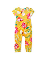 FLUTTER BUTTON BABY ROMPER-YELLOW HIBISCUS