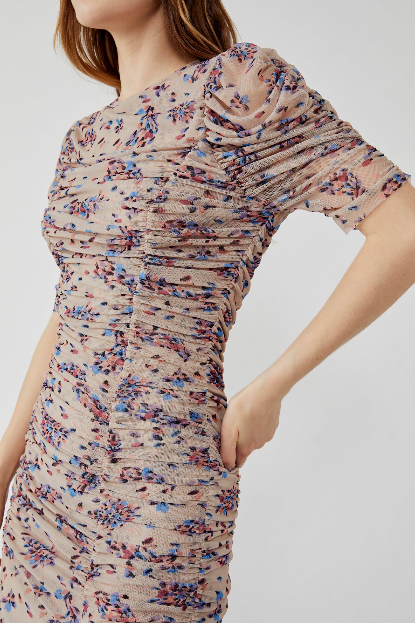 Free People Women's Briella Floral Ruched Midi-Dress - Tea Combo - Size Medium Free People Women's Briella Floral Ruched Midi-Dress - Tea Combo - Size Medium