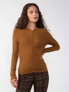 L/S RUCHED TOP-SPICE