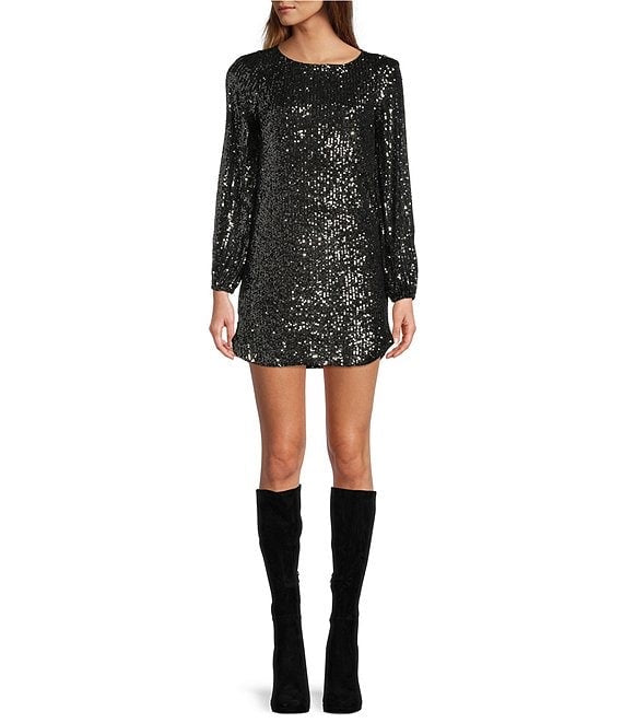DELOREAN LONG SLEEVE SEQUIN DRESS - GUNMETAL