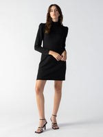 JEWEL BUTTON OPEN BACK DRESS-BLACK