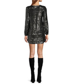 DELOREAN LONG SLEEVE SEQUIN DRESS - GUNMETAL