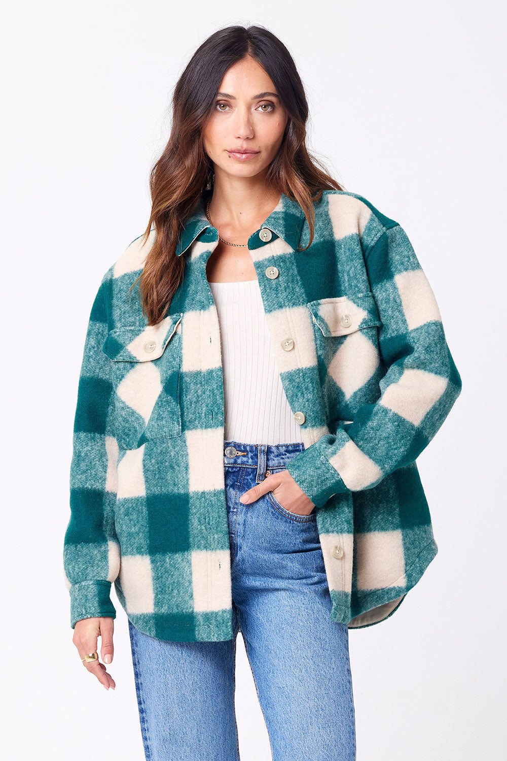 PLAID JACKET-FOREST GREEN