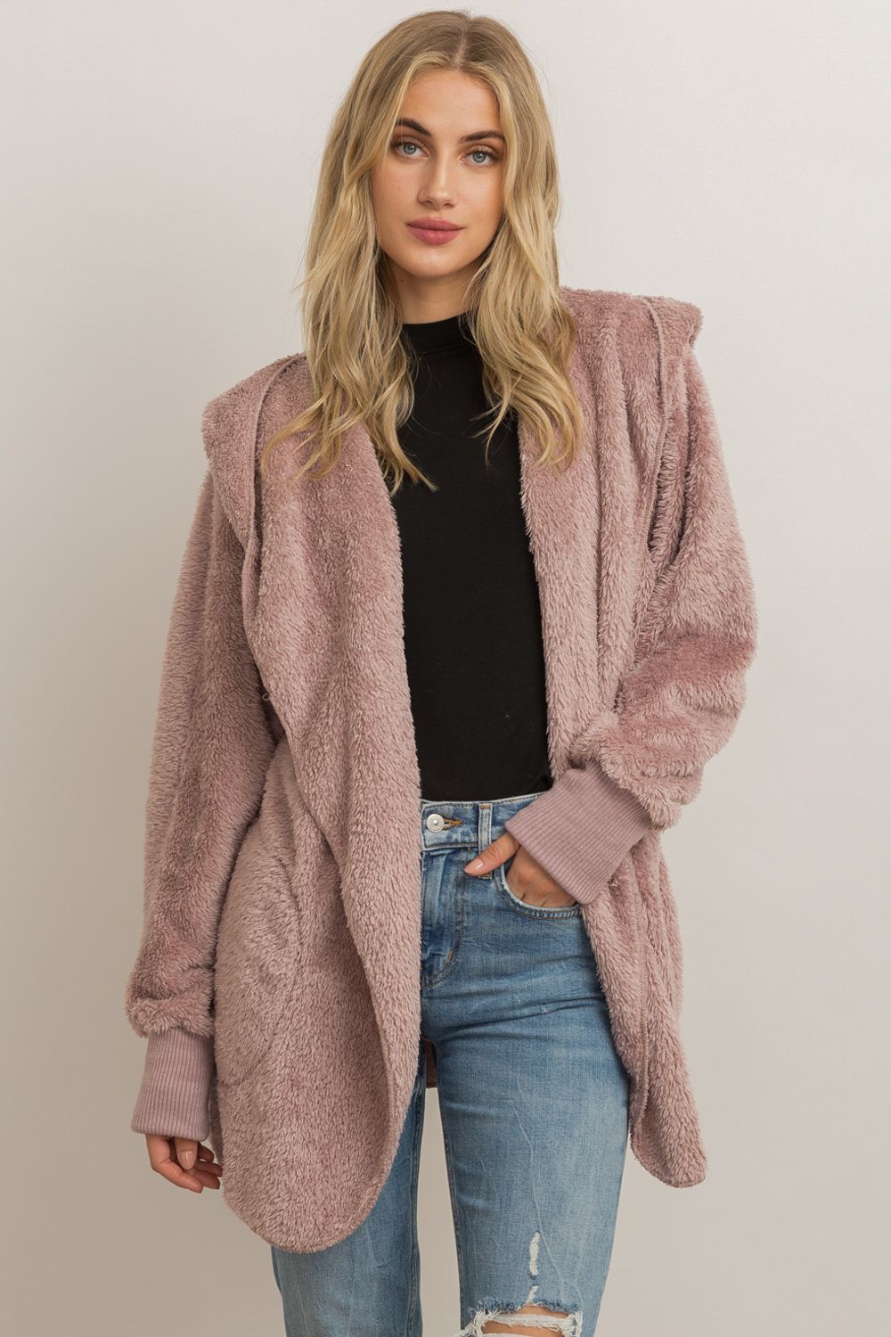 COZY OPEN CARDIGAN-LILAC