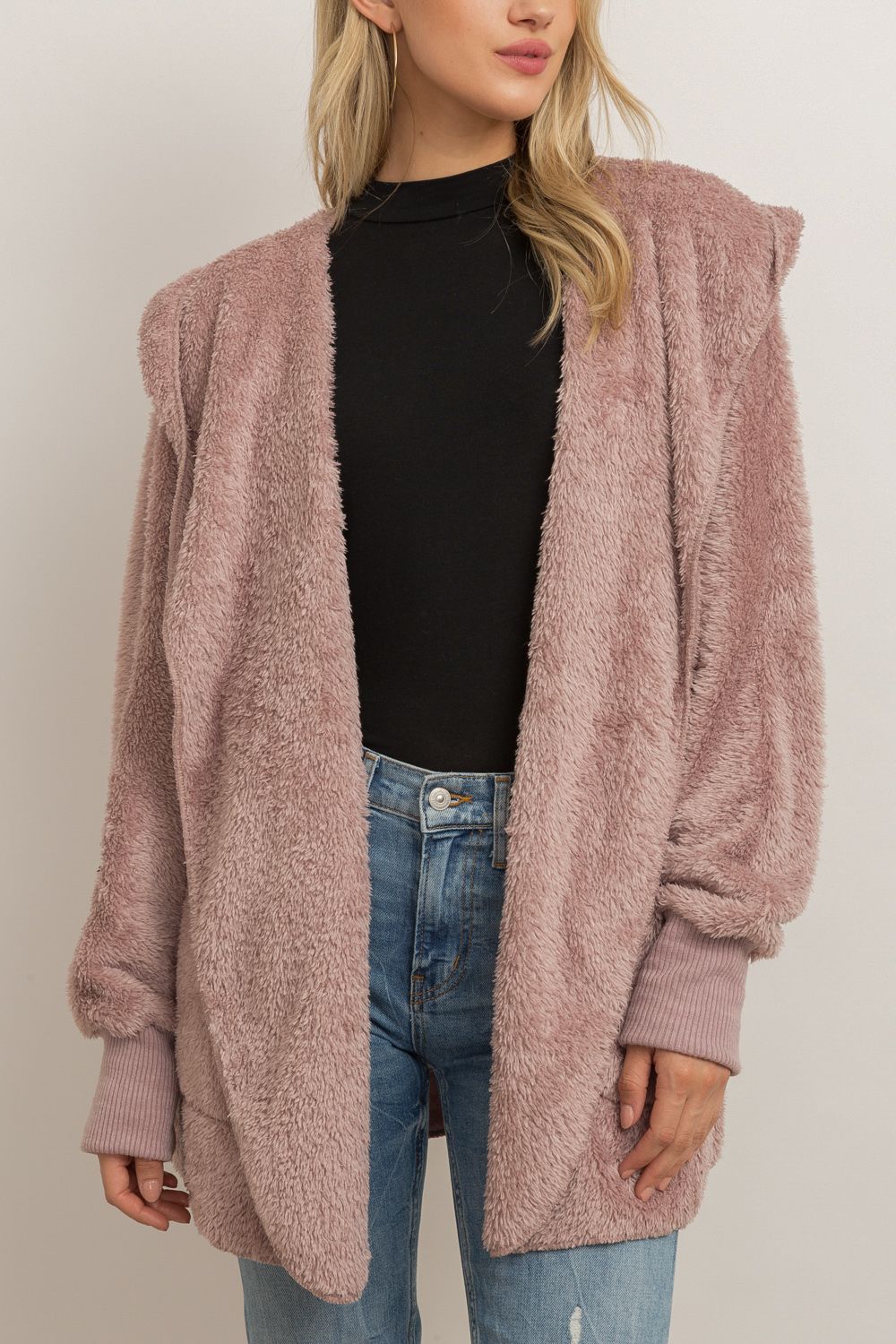 COZY OPEN CARDIGAN-LILAC
