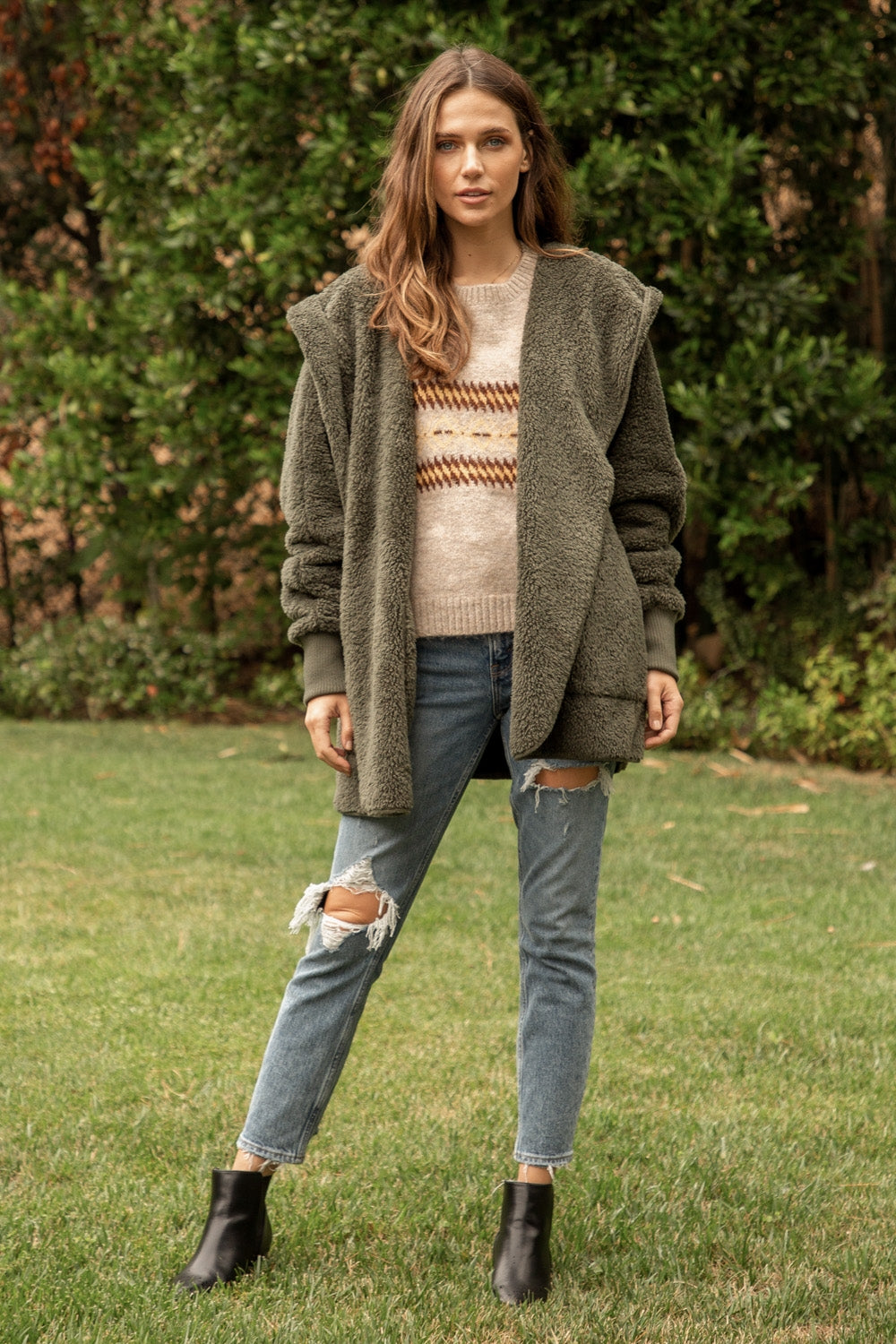 COZY OPEN CARDIGAN- OLIVE