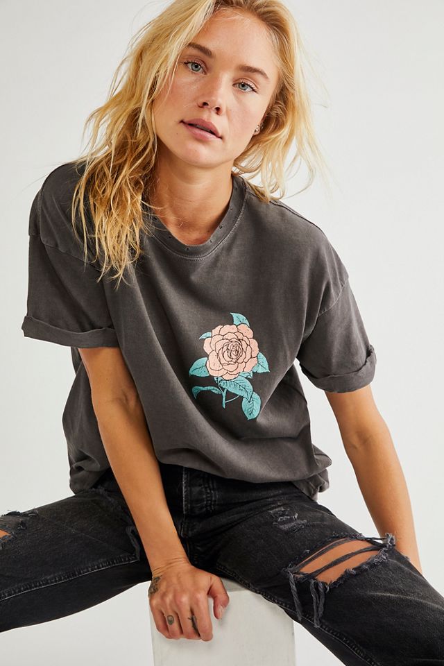 ROSE LEAVES TEE-GREY