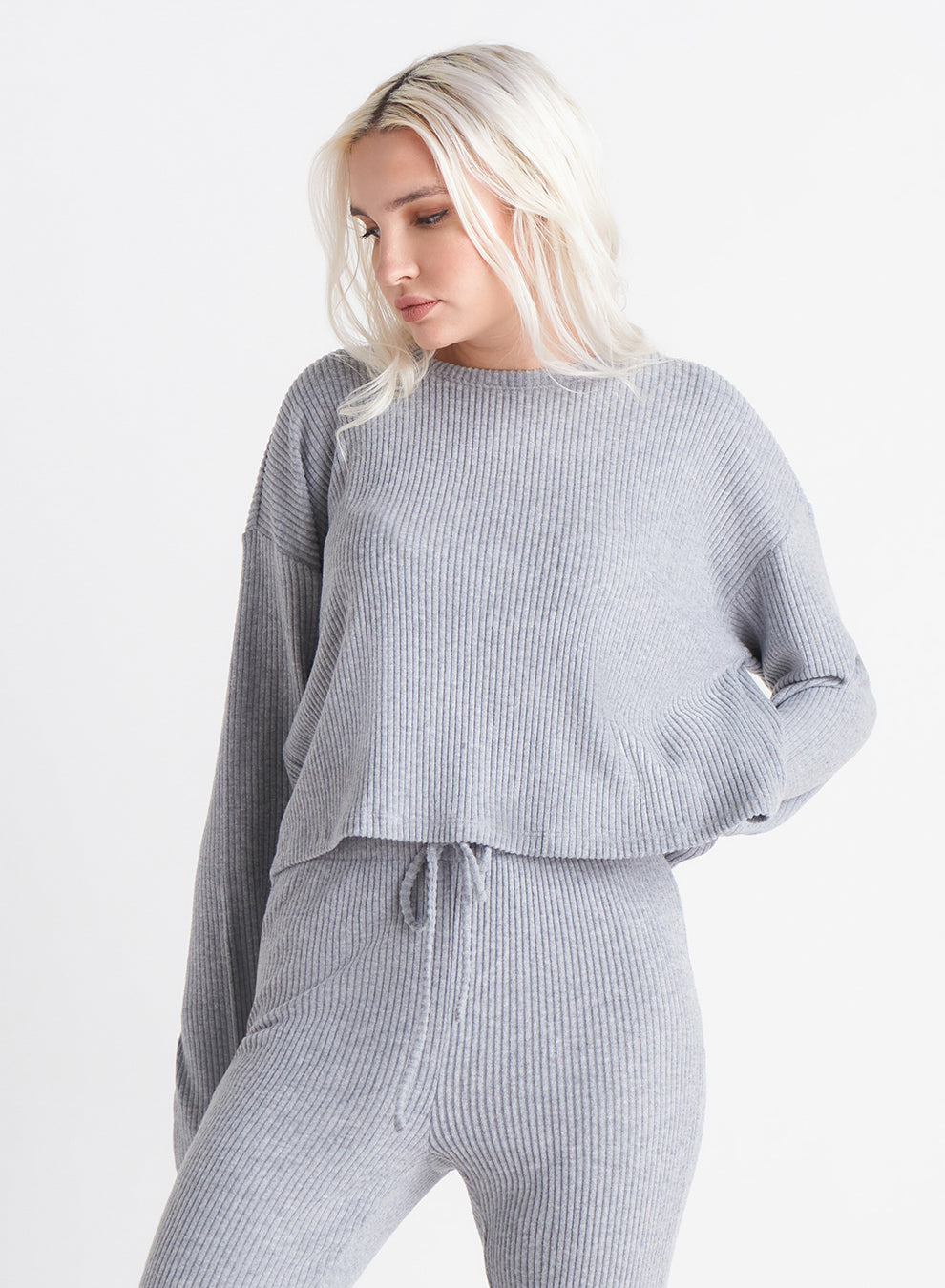 RIB KNIT LONG SLEEVE-GREY